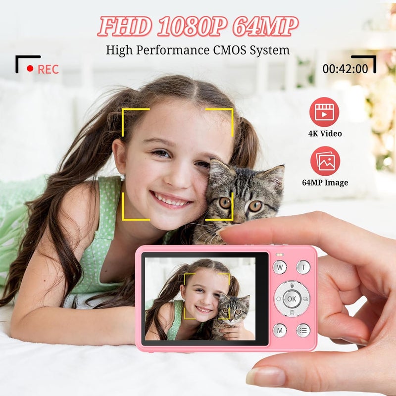 Forc Digital Camera, FHD 4K 64MP Point and Shoot Kids Digital Camera with 64GB Card,18X Zoom, Anti Shake, Compact Small Cameras for Kids Gifts for Teens Girls Boys - Image 2